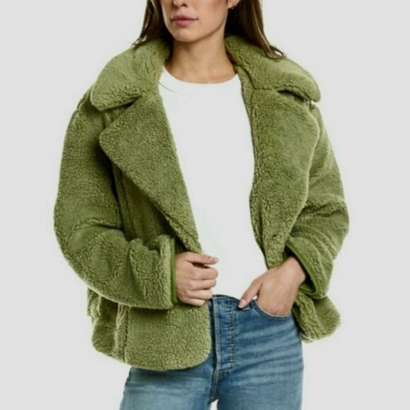 Free People Joplin Cozy Sherpa Jacket in Adventurer Green - Picture 2 of 6